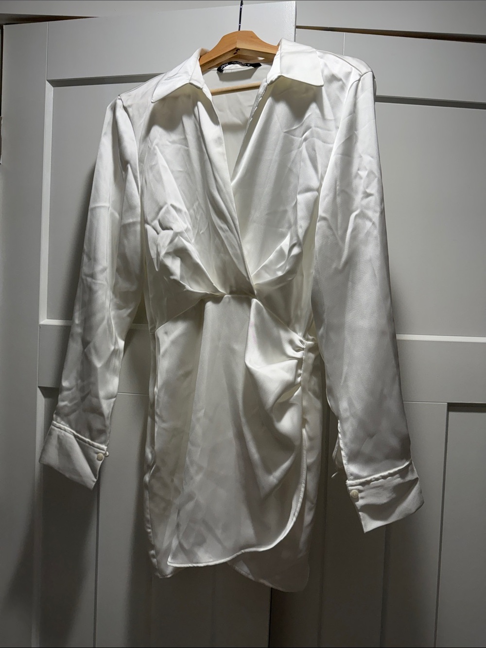 Zara Ivory Satin Wrap Chemise with Long Sleeves